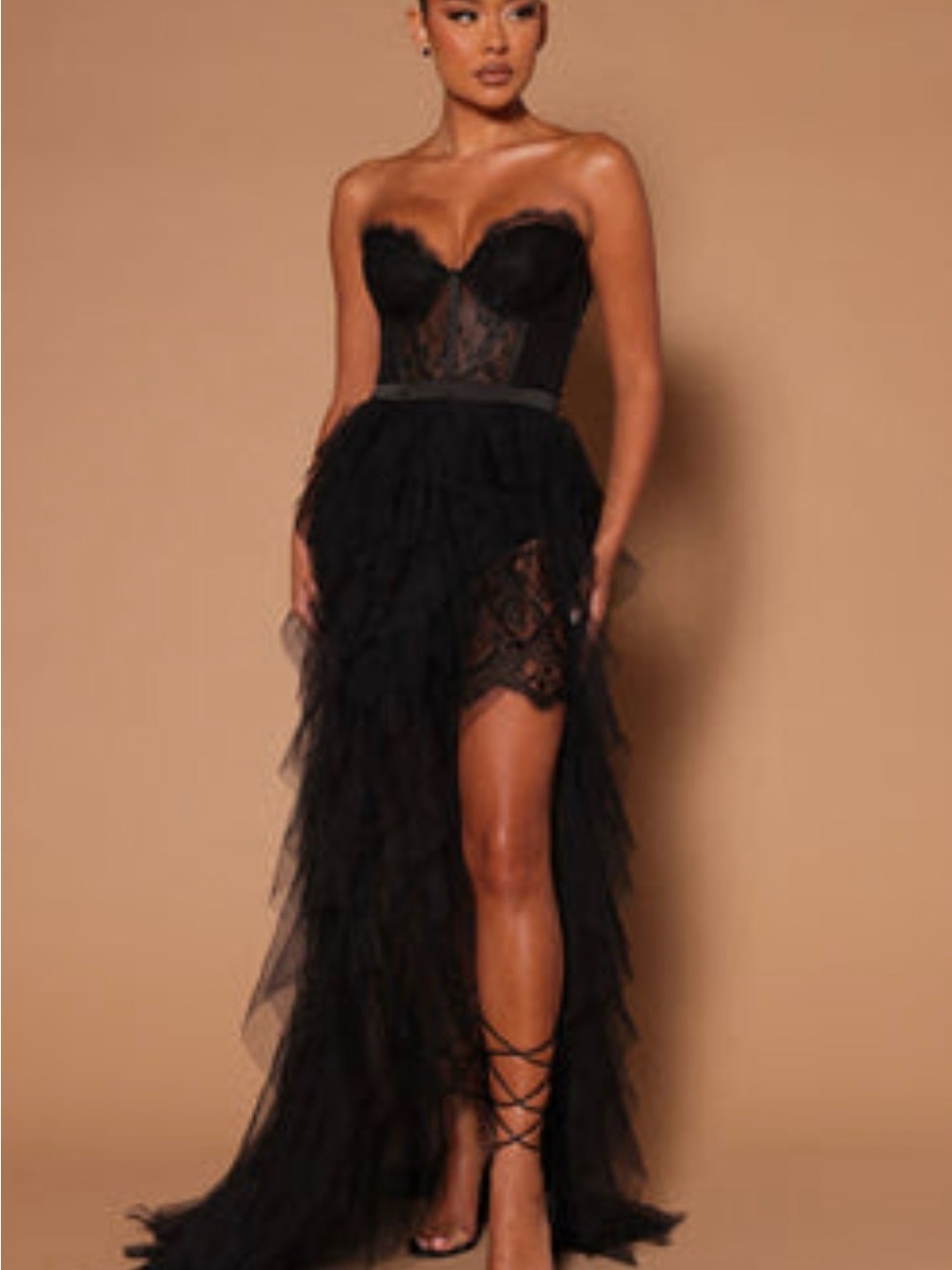 Black Tulle & Lace Corset Evening Dress
